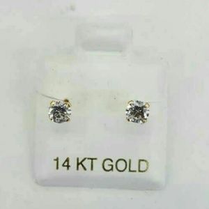 14k Gold 4mm Round cut stud Earring